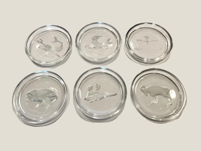 Zodiac Glass Coasters Etched Characters Set 