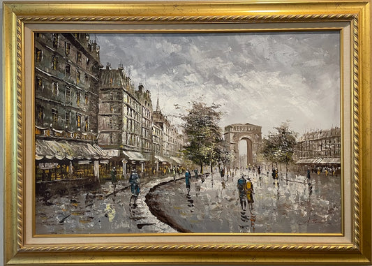 Paris Champs Elysees Impressionist Cityscape Oil On Canvas Signed Fontaine