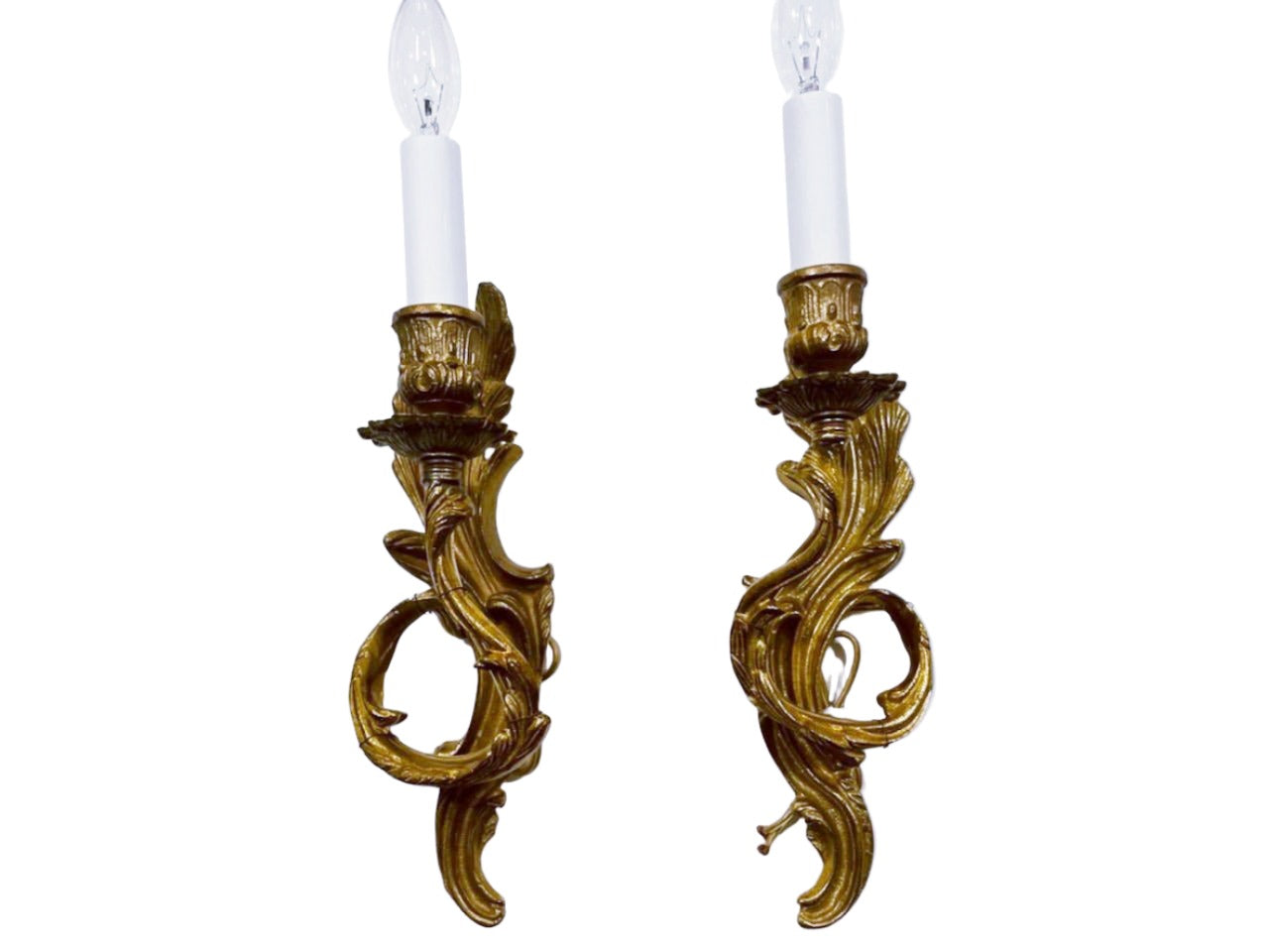 A Pair of Art Deco Single Arm Candle Lights Bronze Wall Sconces