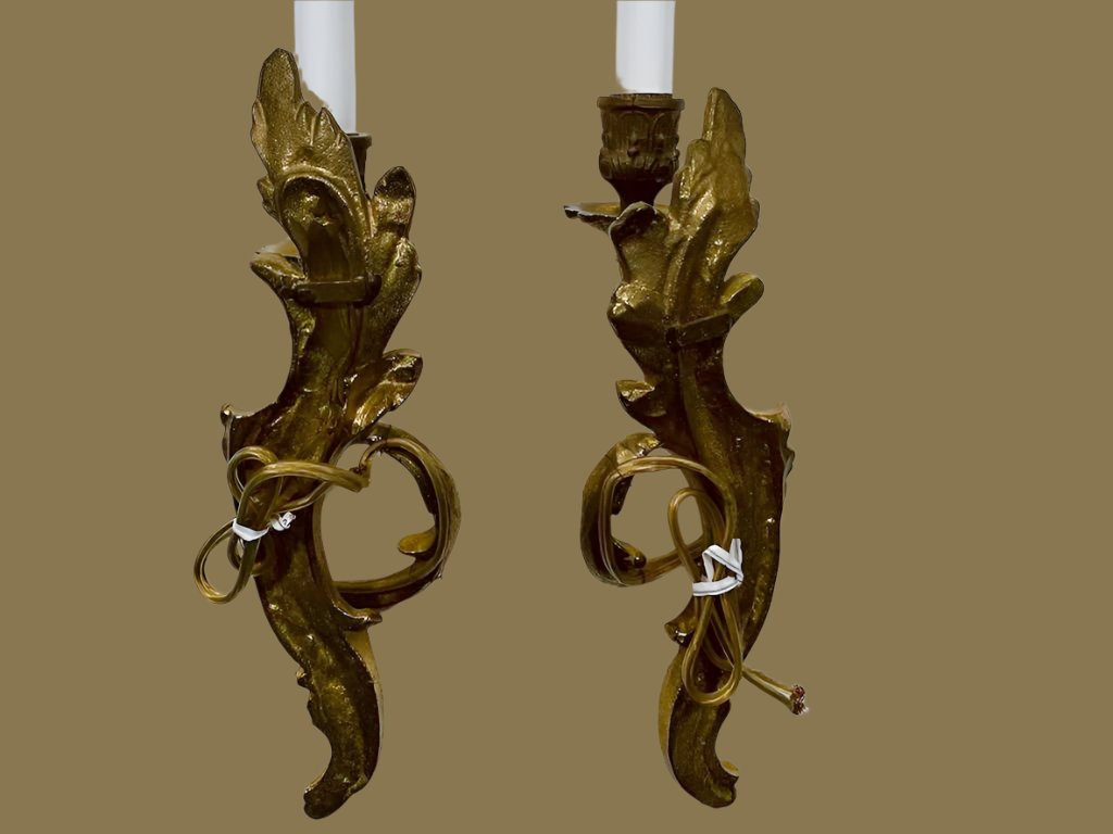 A Pair of Art Deco Single Arm Candle Lights Bronze Wall Sconces