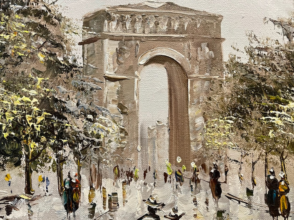 Paris Champs Elysees Impressionist Cityscape Oil On Canvas Signed Fontaine