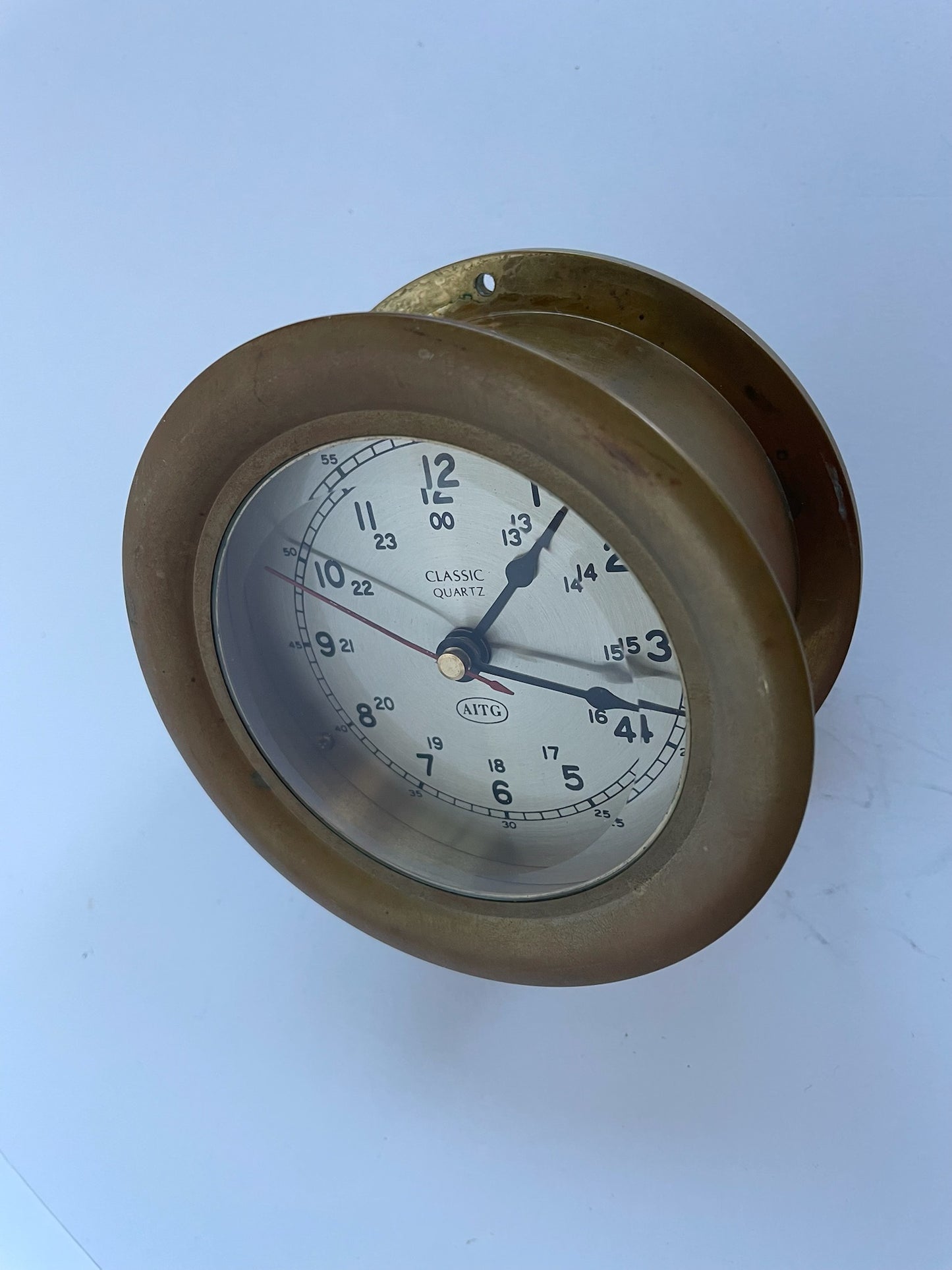 AITG Brass Quartz Ship Clock On Stand Mid Century Modern