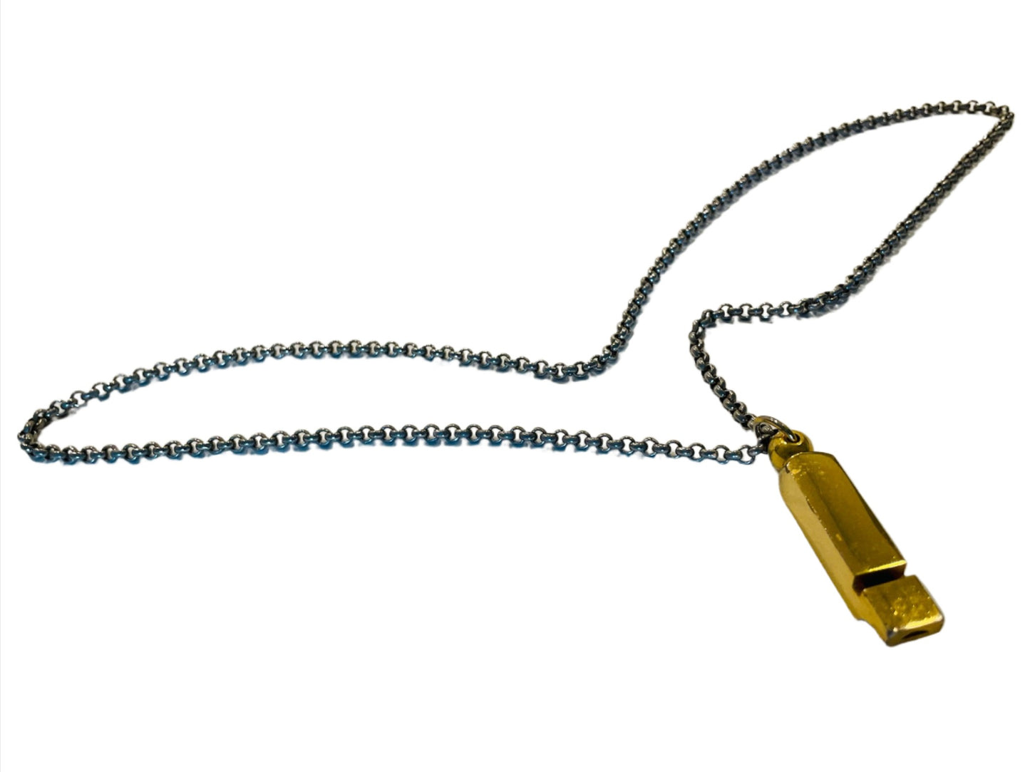 Koret Brass Whistle Pendant On White Metal Link Chain Necklace