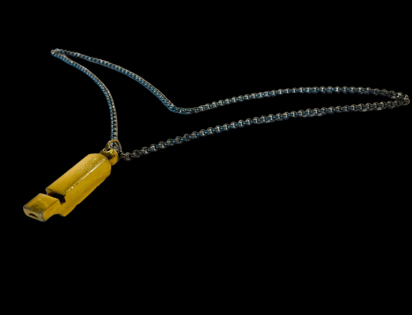 Koret Brass Whistle Pendant On White Metal Link Chain Necklace