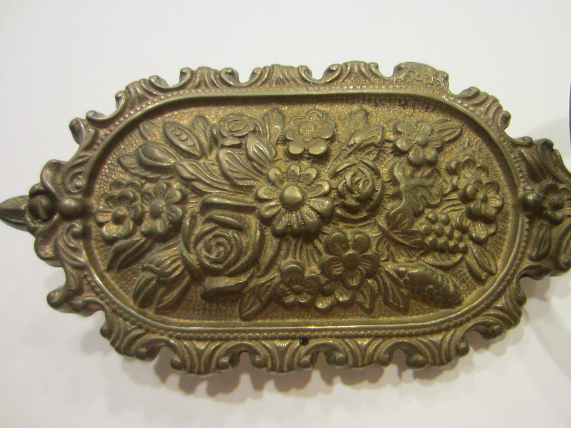 Italian Brass Hook Wall Hanging Decorated Various Flowers Fruit - Designer Unique Finds 