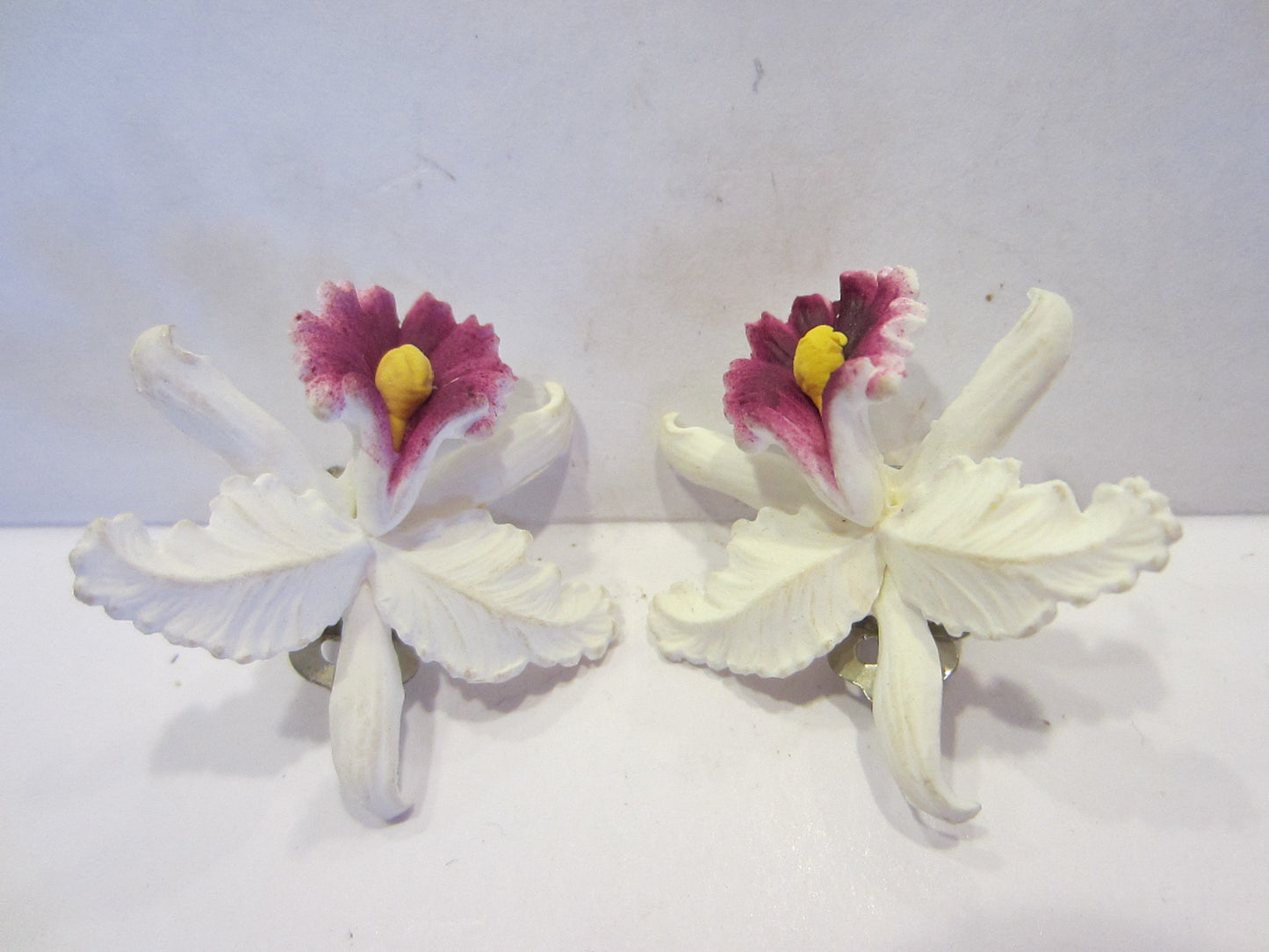 Mid Century Germany Orchids Clip Earrings - Designer Unique Finds 