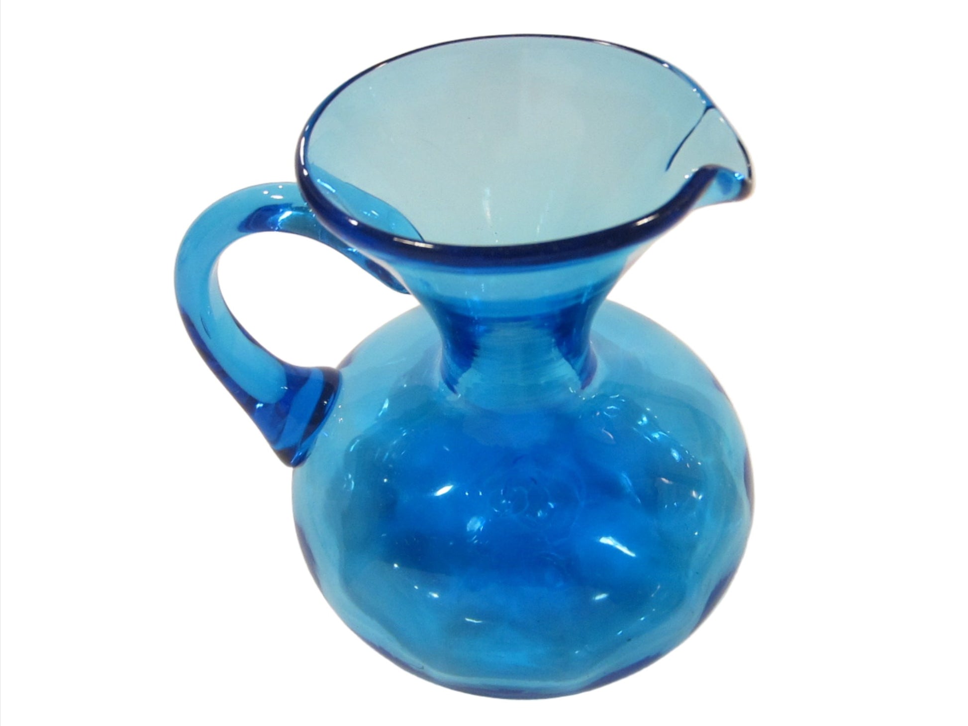 Mid Century Blue Blown Glass Cruet Jug Round Handle