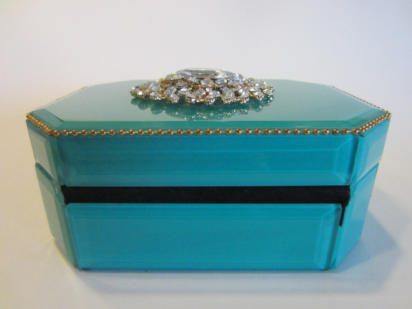 Blue Hexagonal Jewelry Box Center Sparkling Medallion - Designer Unique Finds 