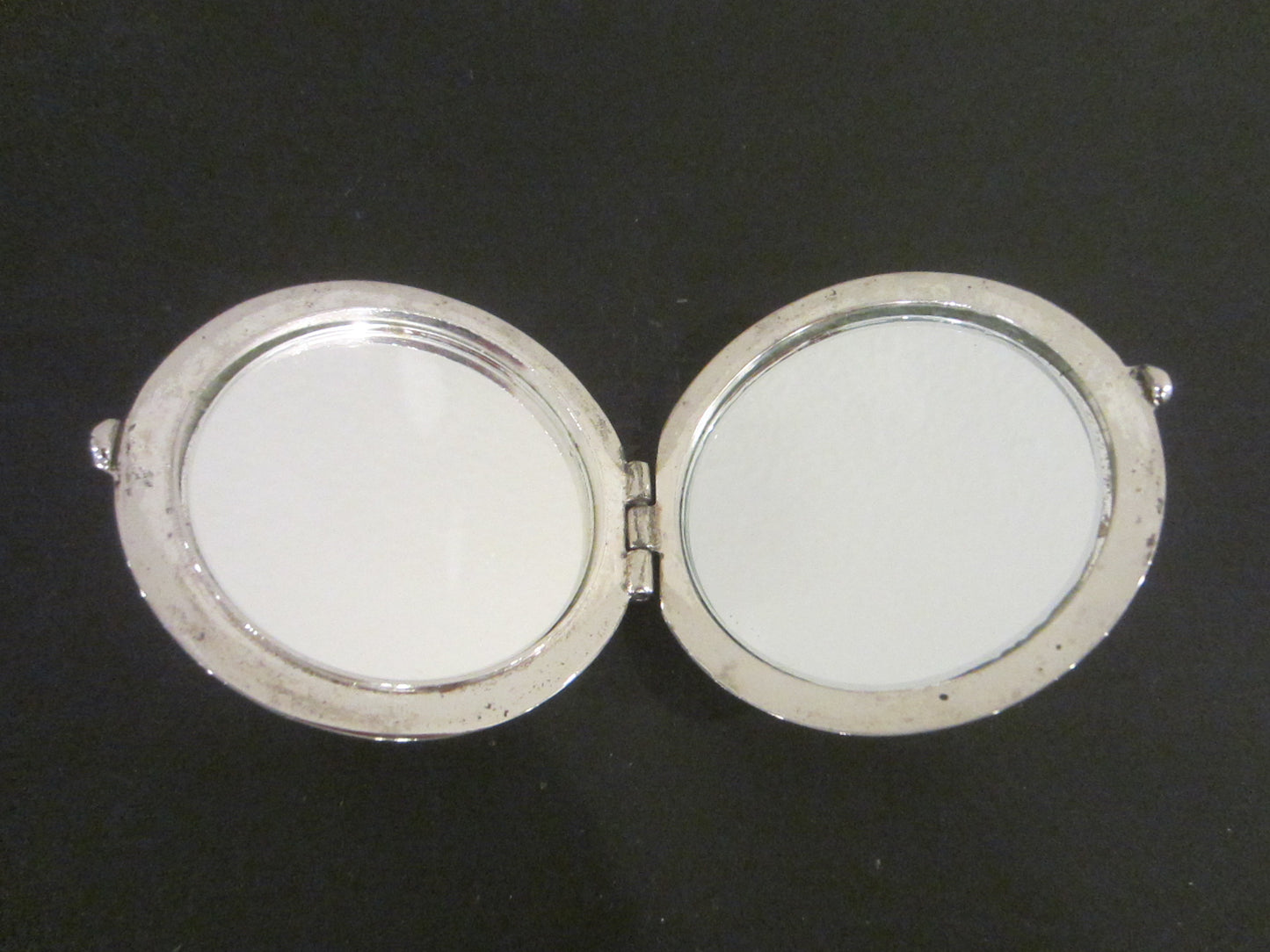 Silver Plated Miniature Monogrammed Mid Century Mirror Compact