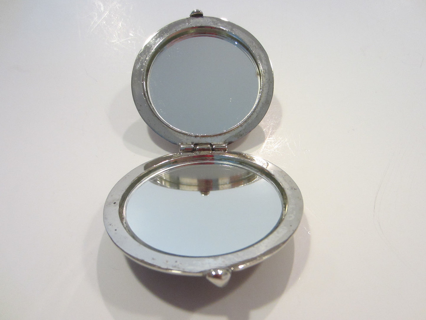 Silver Plated Miniature Monogrammed Mid Century Mirror Compact