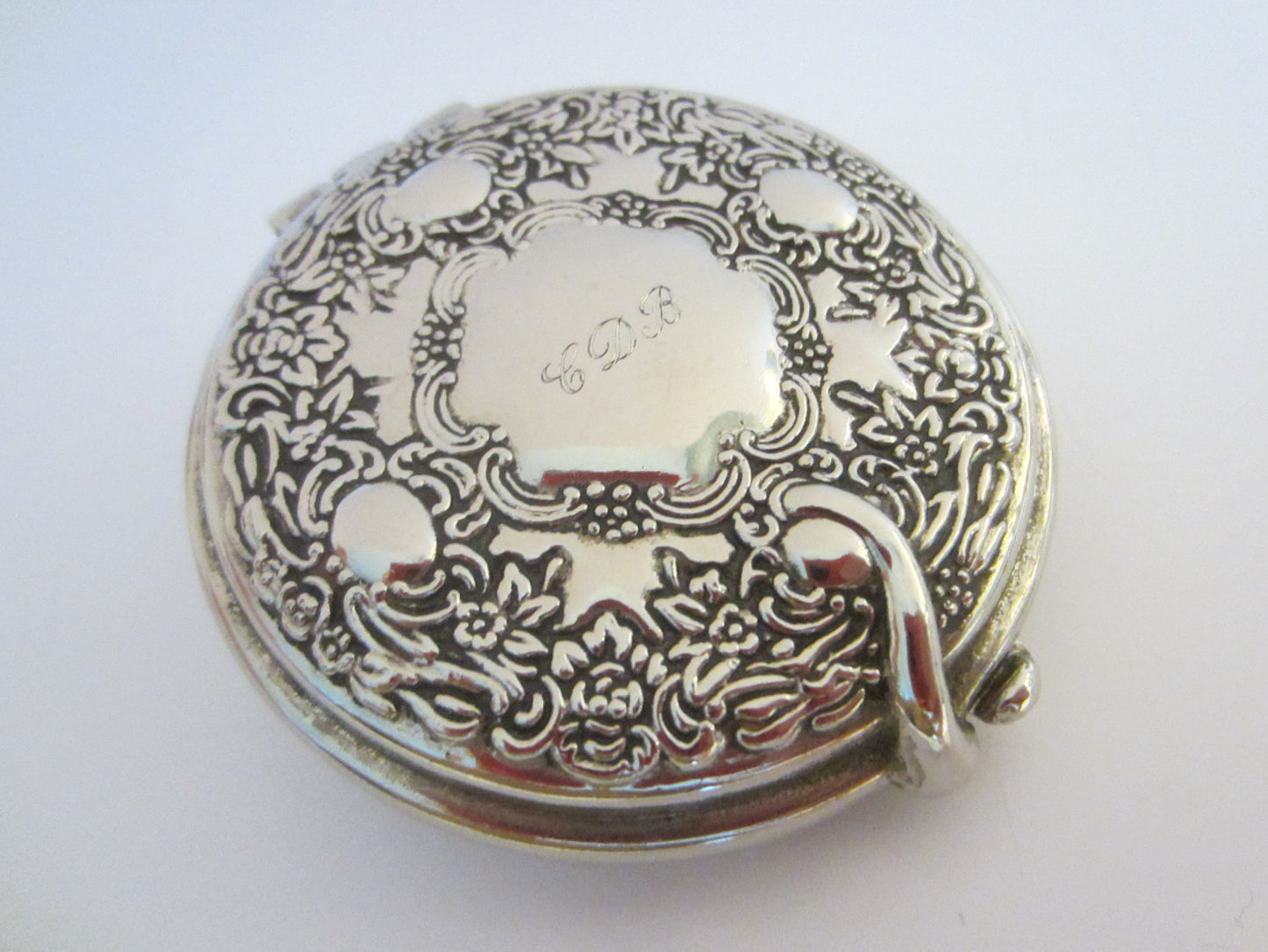 Silver Plated Miniature Monogrammed Mid Century Mirror Compact