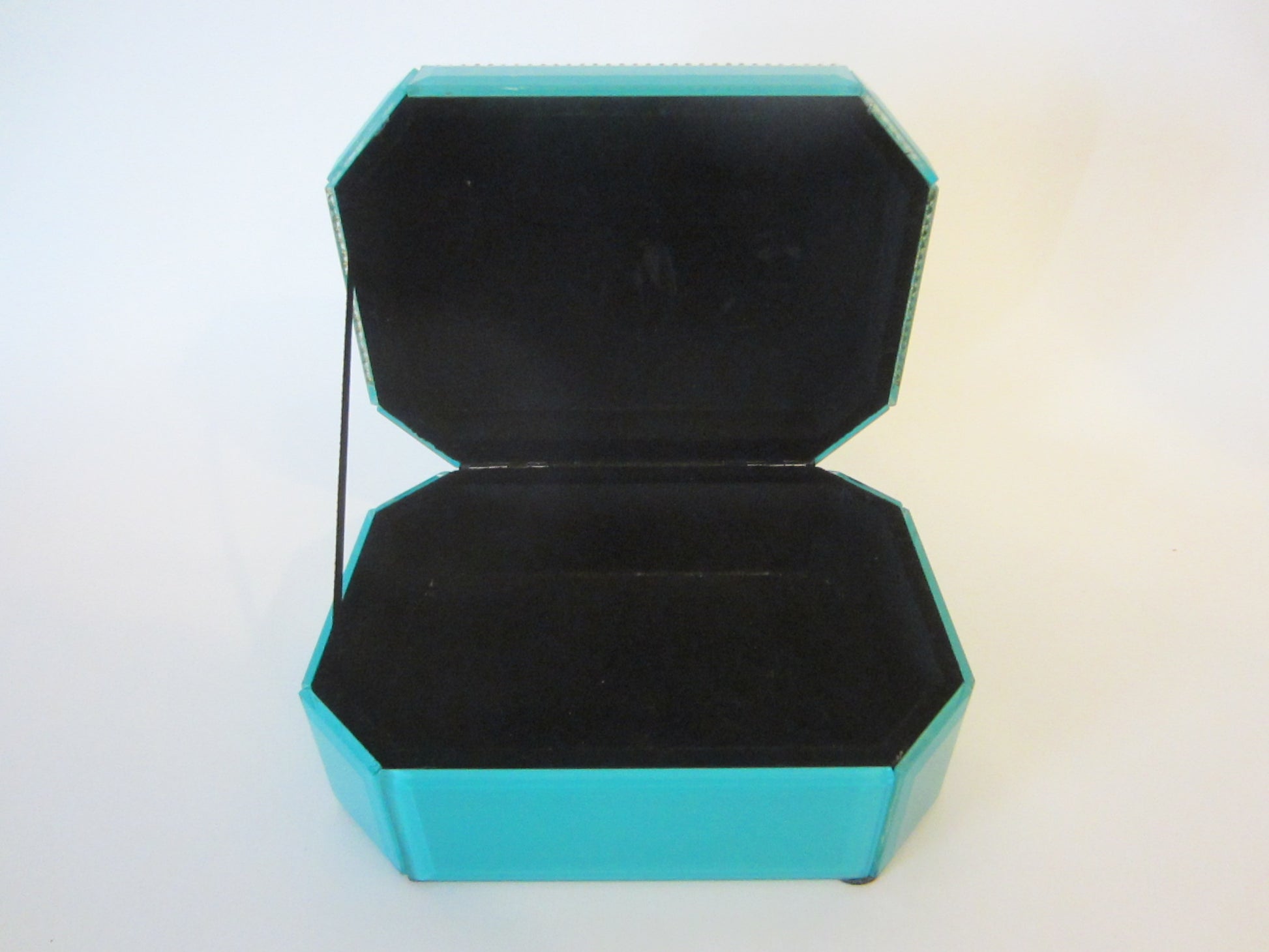 Blue Hexagonal Jewelry Box Center Sparkling Medallion - Designer Unique Finds 