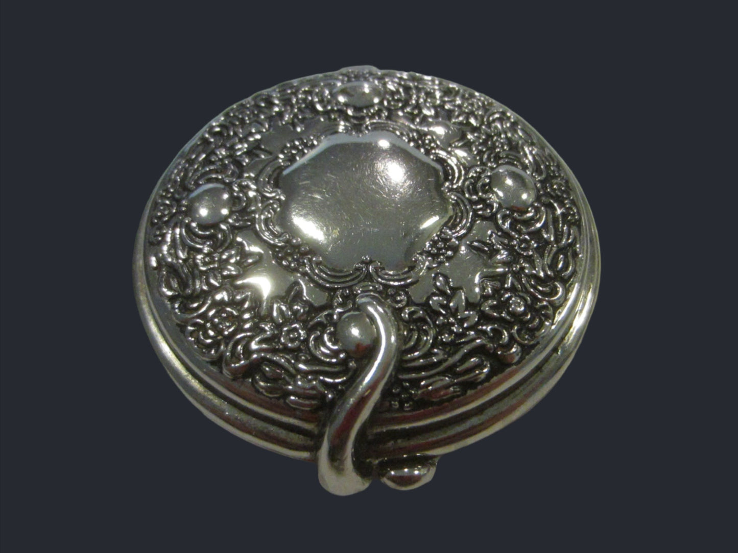 Silver Plated Miniature Monogrammed Mid Century Mirror Compact