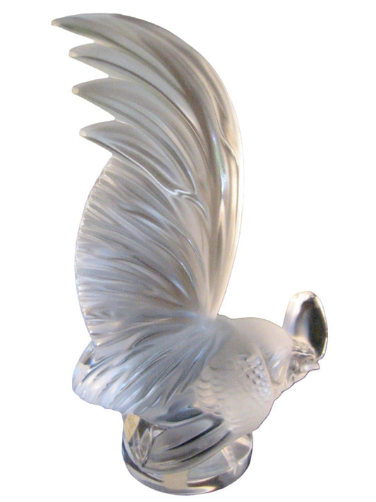 R Lalique France Crystal Frosted Rooster Signed Labeled - Designer Unique Finds 