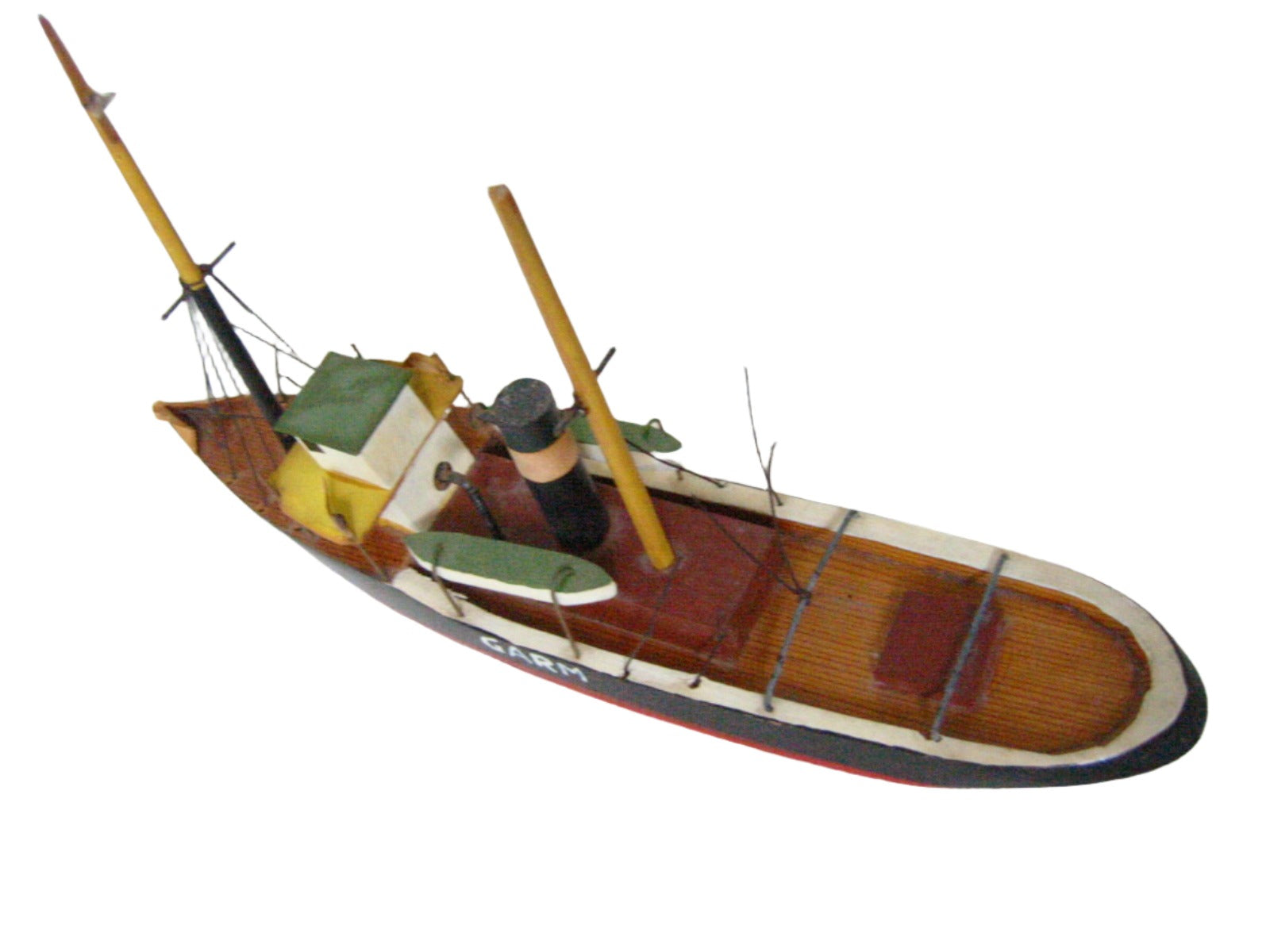 Model Cargo Ship Hand Carved Painted Titled GARM Made in Denmark 