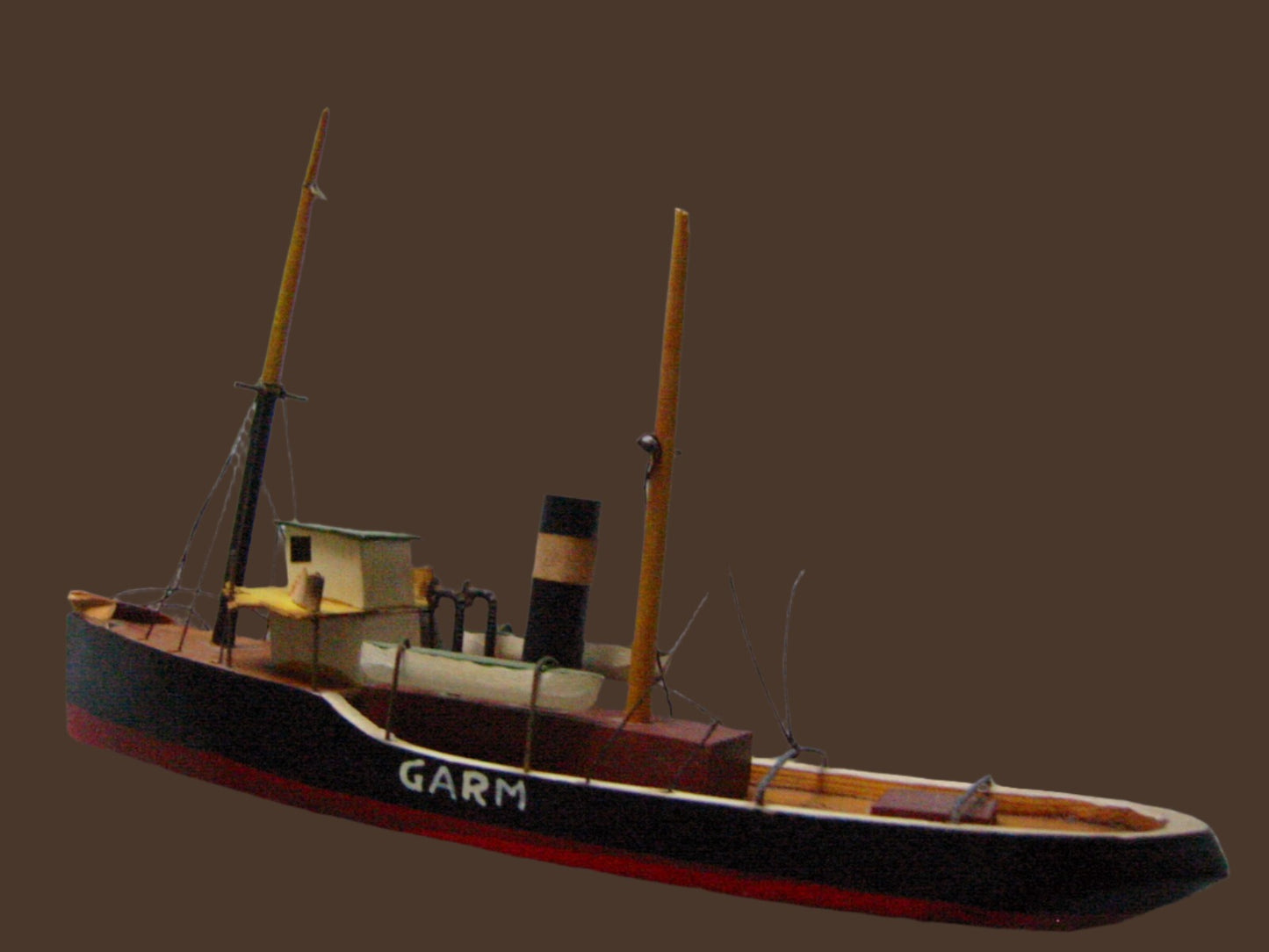 GARM Danish Steam Model Boat Hand Carved Painted Titled Made In Denmark