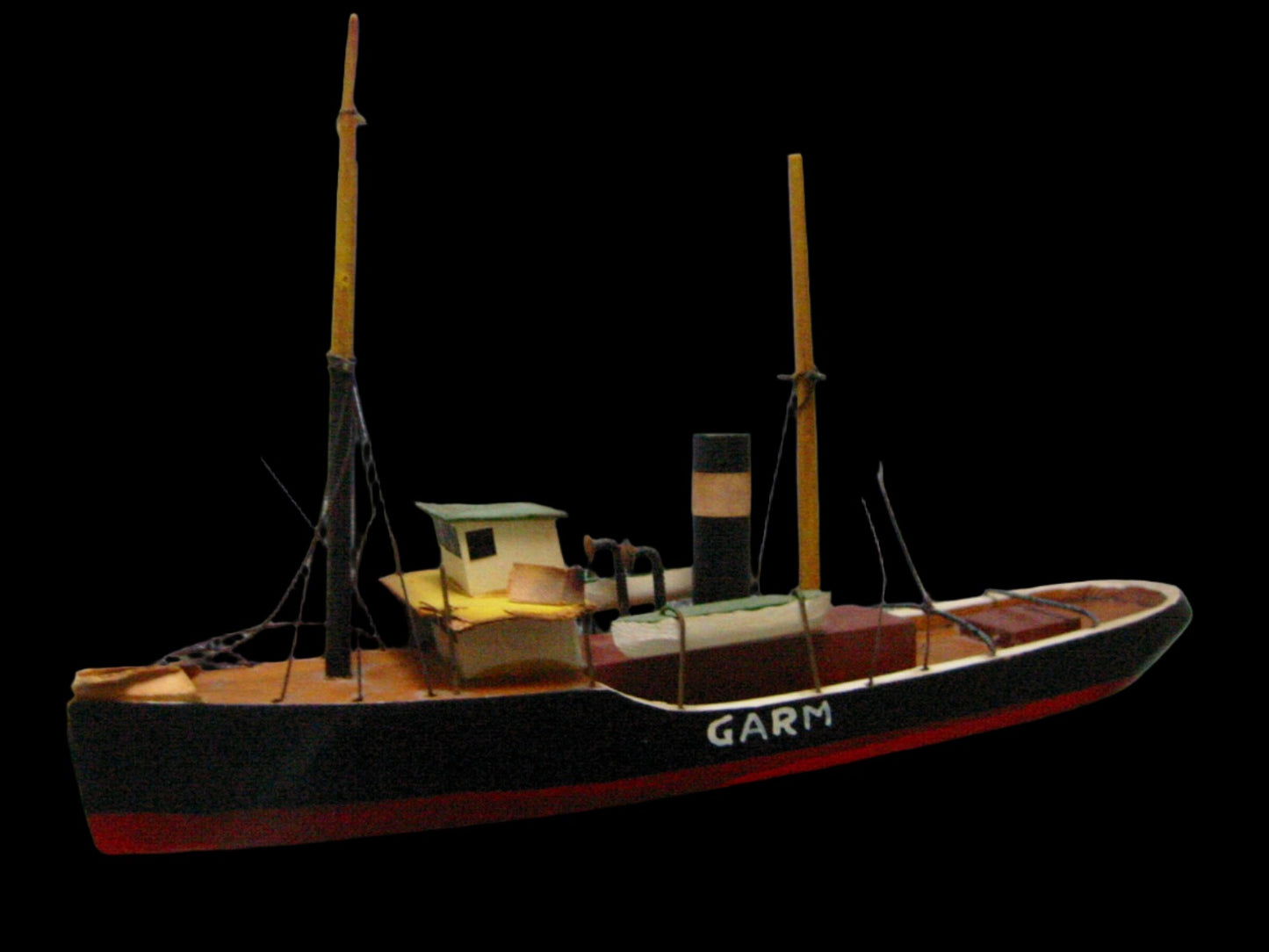 GARM Danish Steam Model Boat Hand Carved Painted Titled Made In Denmark