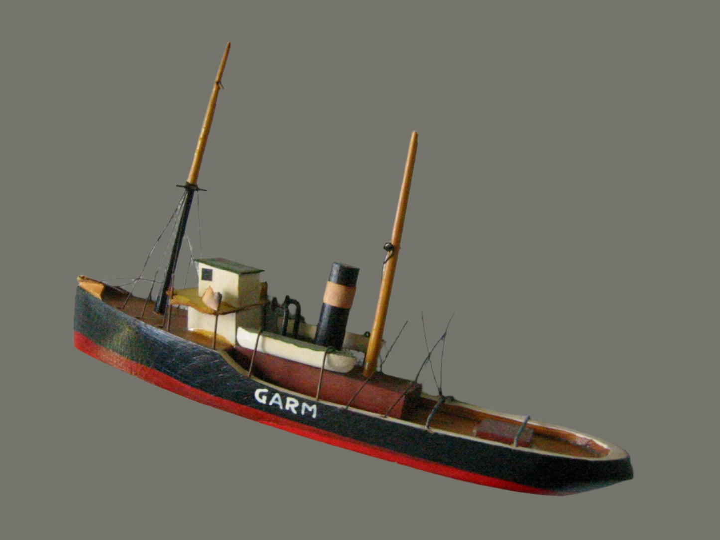 GARM Danish Steam Model Boat Hand Carved Painted Titled Made In Denmark