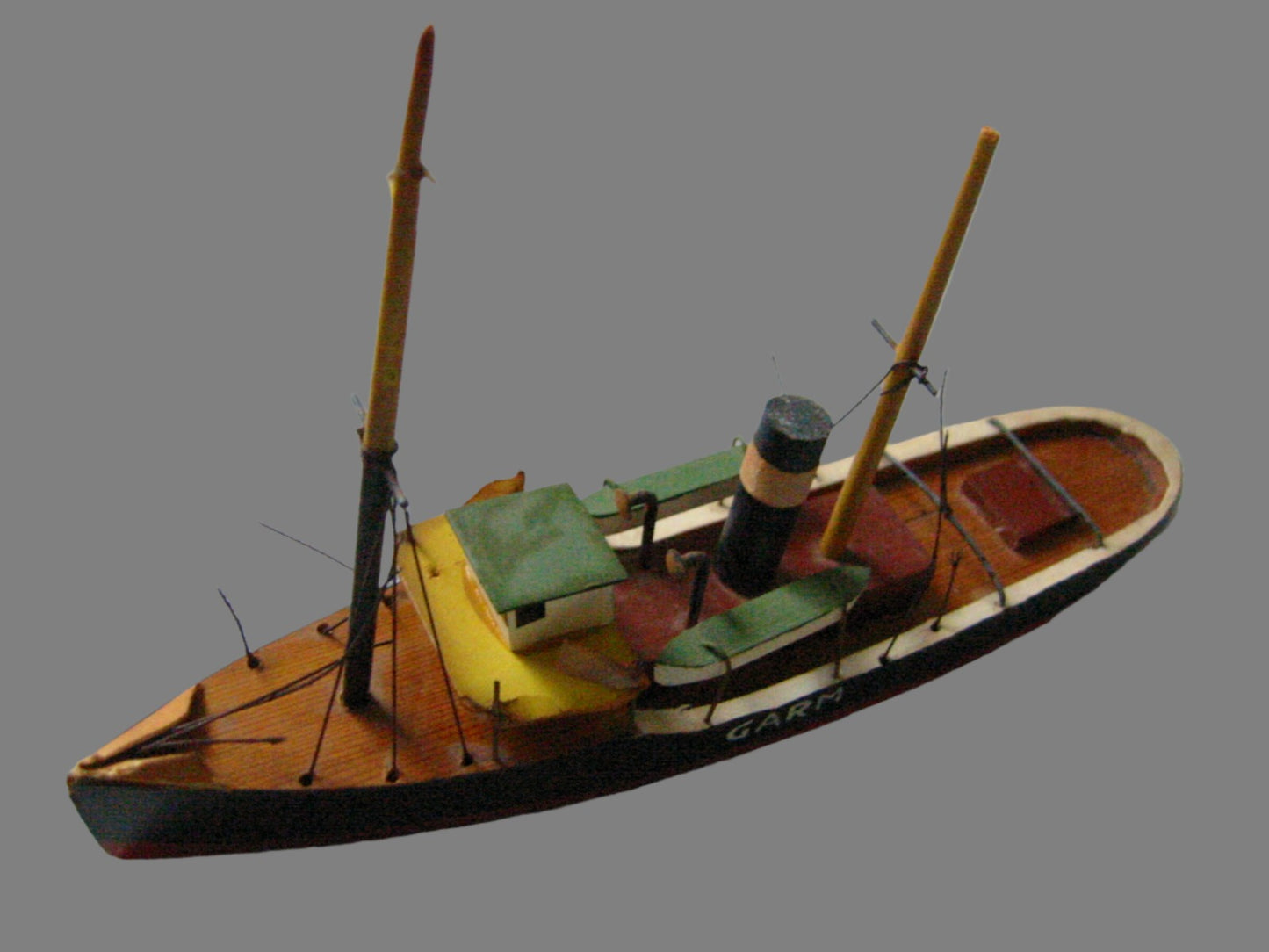 GARM Danish Steam Model Boat Hand Carved Painted Titled Made In Denmark