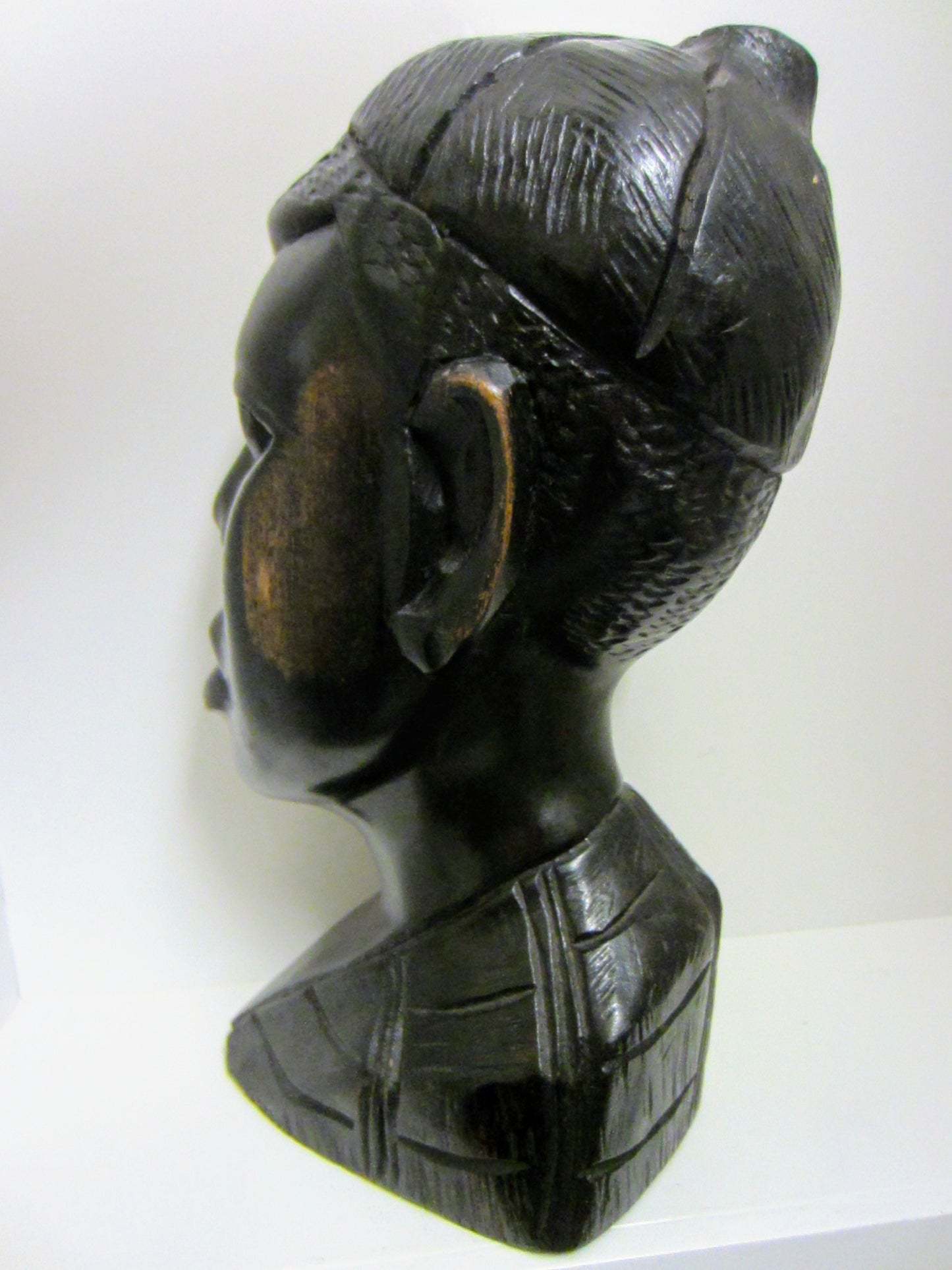 African Bust Hand Carved Ebony Folk Art Sculpture