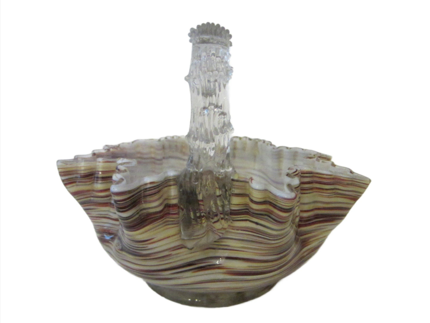 Art Deco Striped Glass Spike Handle Ribbed Basket 