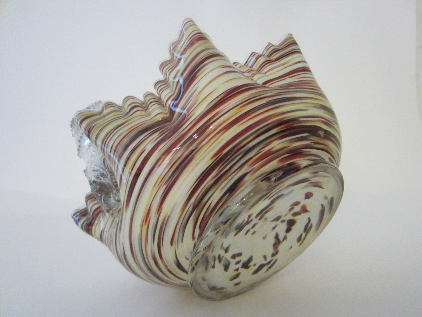 Art Deco Striped Spike Handle Ribbed Glass Basket