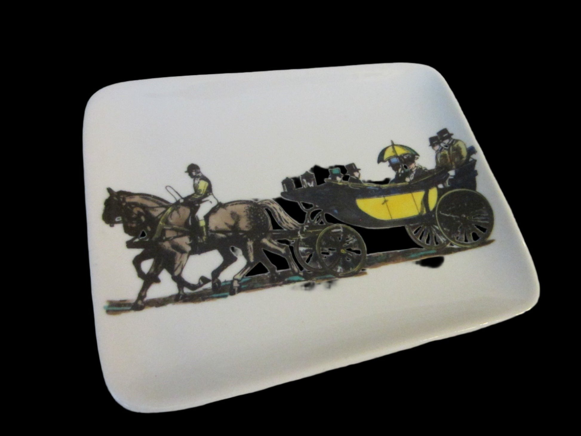 Fornasetti Milano Stagecoach Ceramic Tray Hand Painted Made In Italy - Designer Unique Finds 