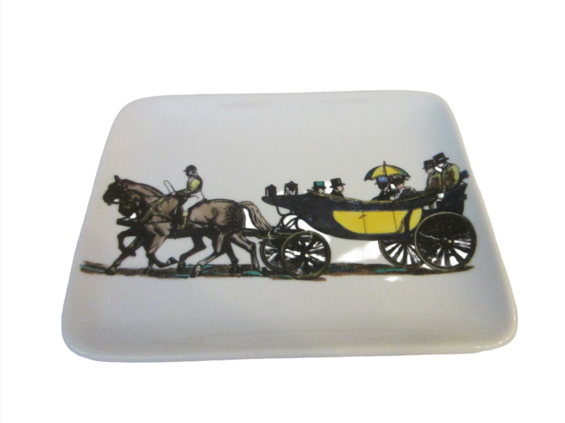 Fornasetti Milano Stagecoach Ceramic Tray Hand Painted Made In Italy - Designer Unique Finds 