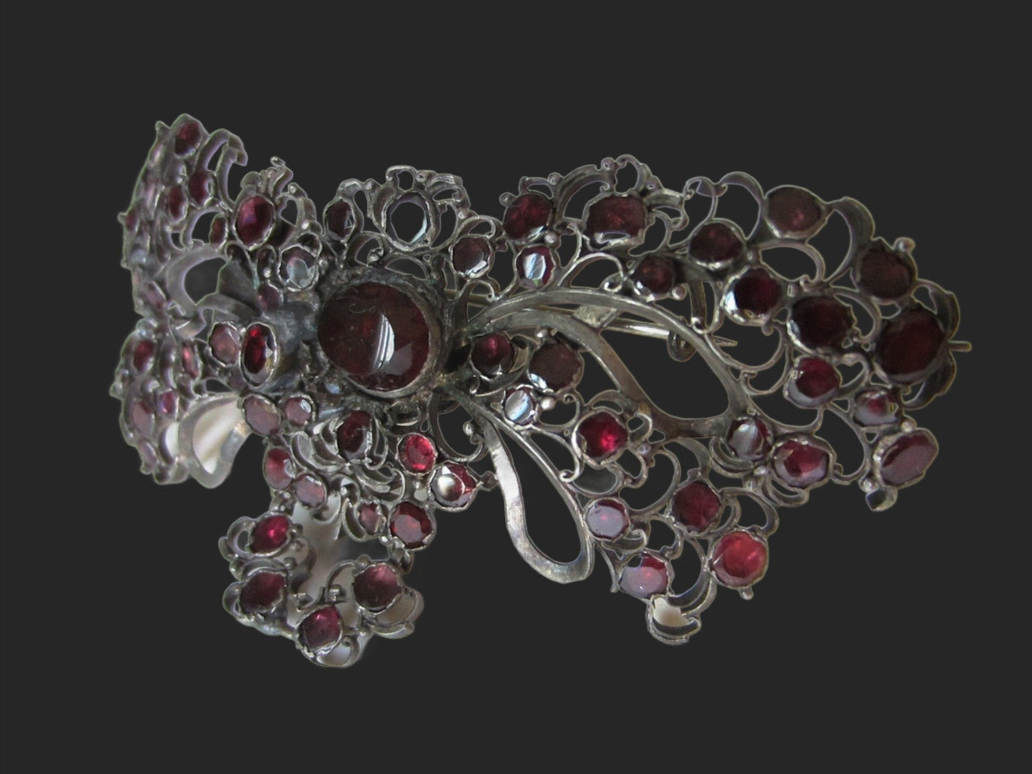 Victorian Butterfly Garnet Brooch Spanish Revival Center Cabochon - Designer Unique Finds 