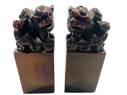 Asian Guardian Lions Shishi Style Foo Dogs Bookends In Original Case