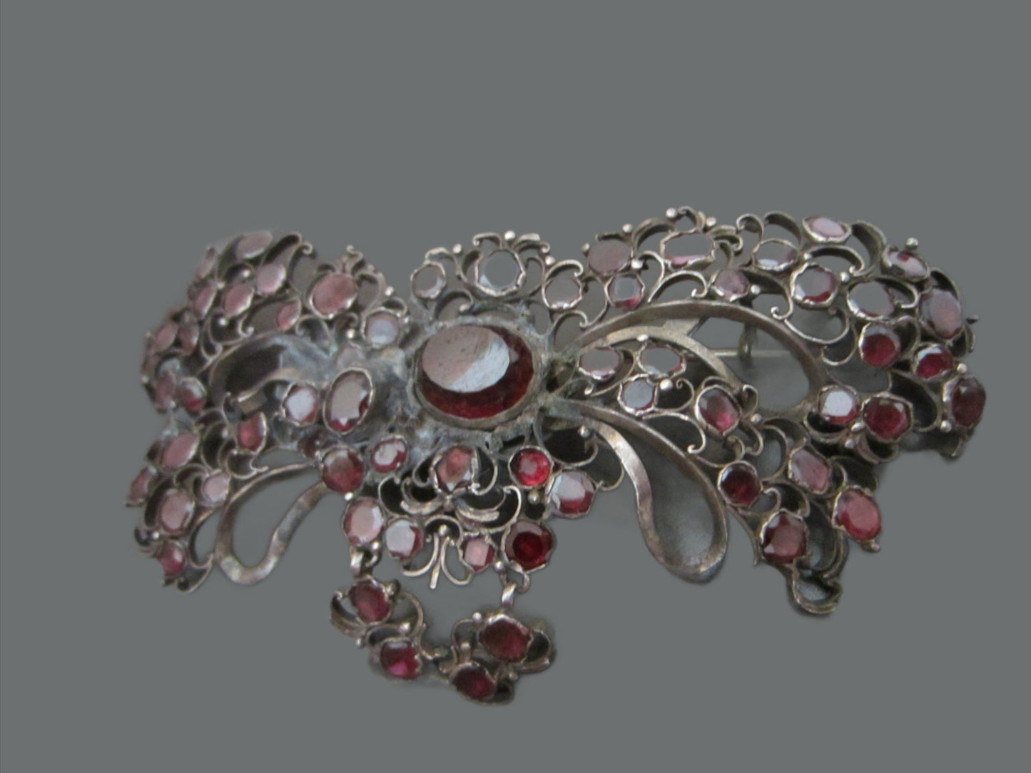 Victorian Butterfly Garnet Brooch Spanish Revival Center Cabochon - Designer Unique Finds 