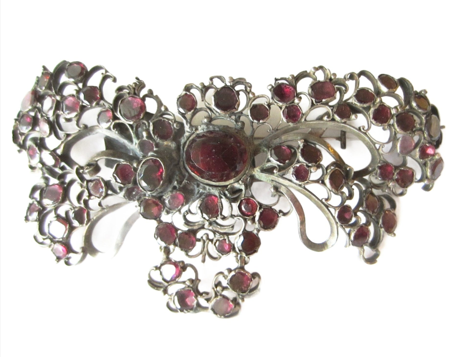 Victorian Butterfly Garnet Brooch Spanish Revival Center Cabochon - Designer Unique Finds 