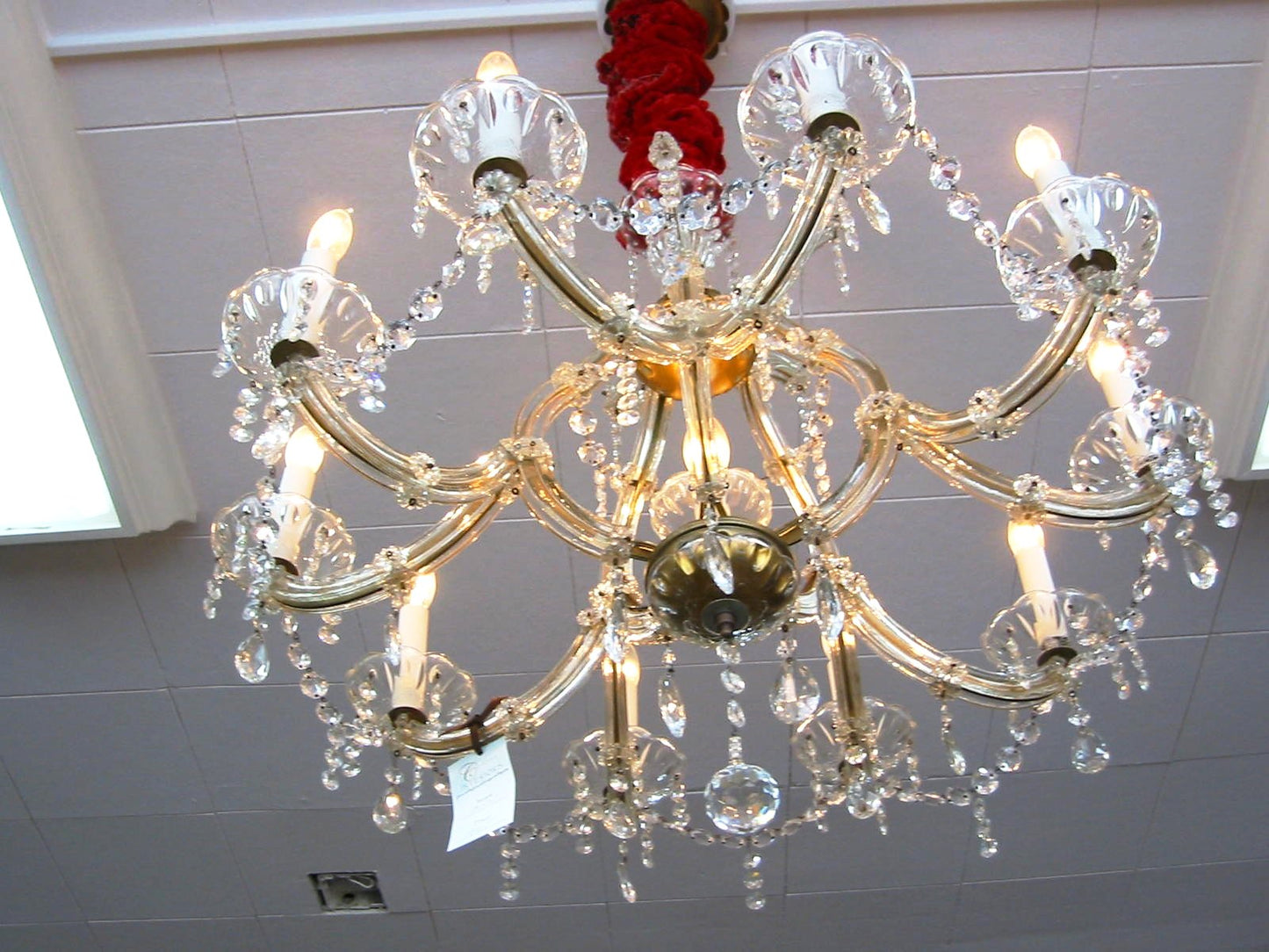 Crystal Chandelier Hand Cut Ten Light Pendant Prisms Brass Fixture - Designer Unique Finds 
 - 2