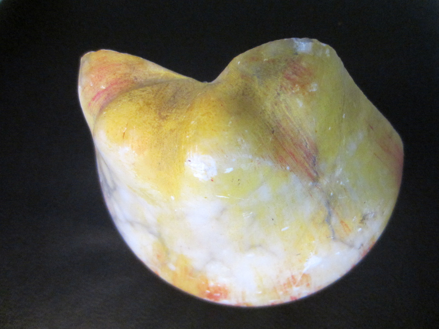 Stone Cut Apple Halve Abstract Modern Folk Art Yellow Red Sculpture - Designer Unique Finds 