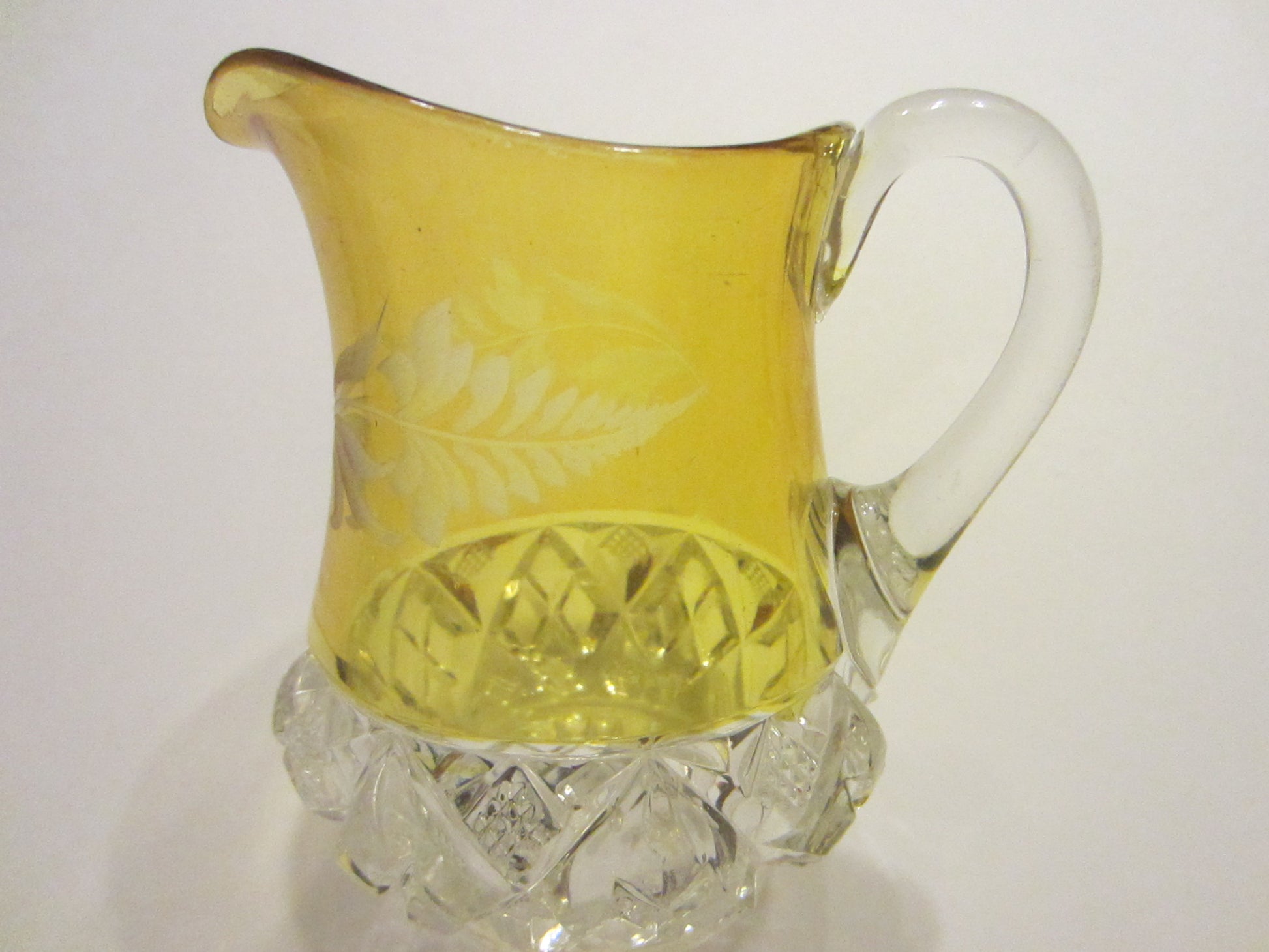 Golden Crystal Pitcher Bowl Set Diamond Hand Cut Starburst Floral Etching - Designer Unique Finds 