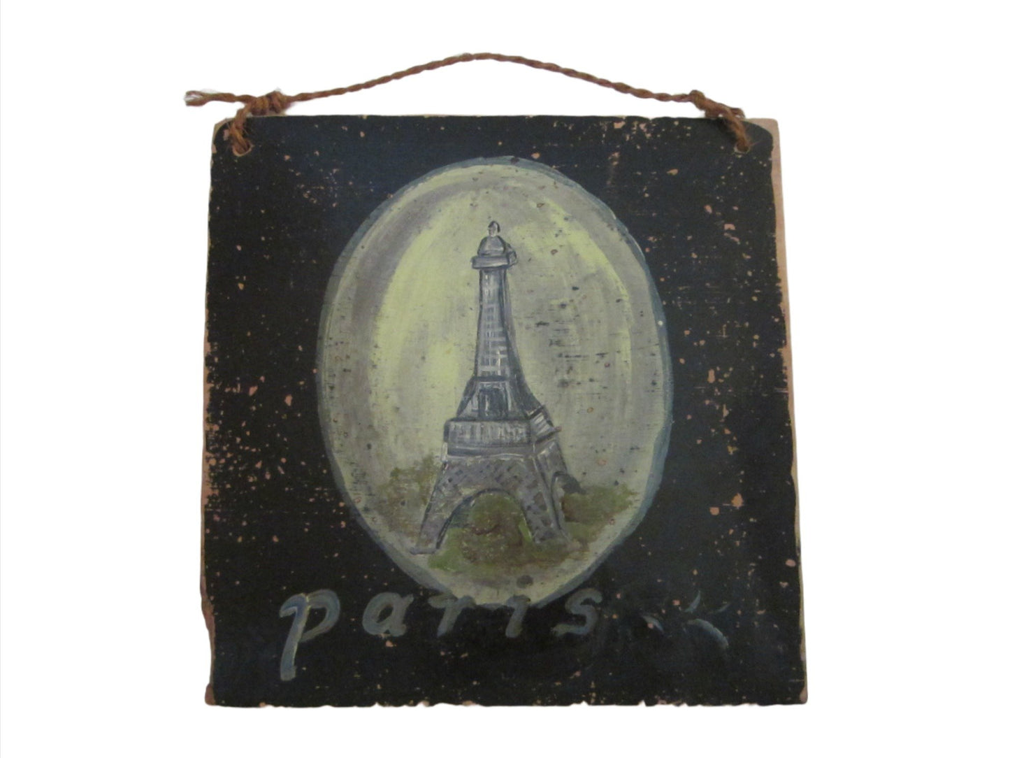 Paris Eiffel Tower Hand Painted Folk Art On Clay - Designer Unique Finds 