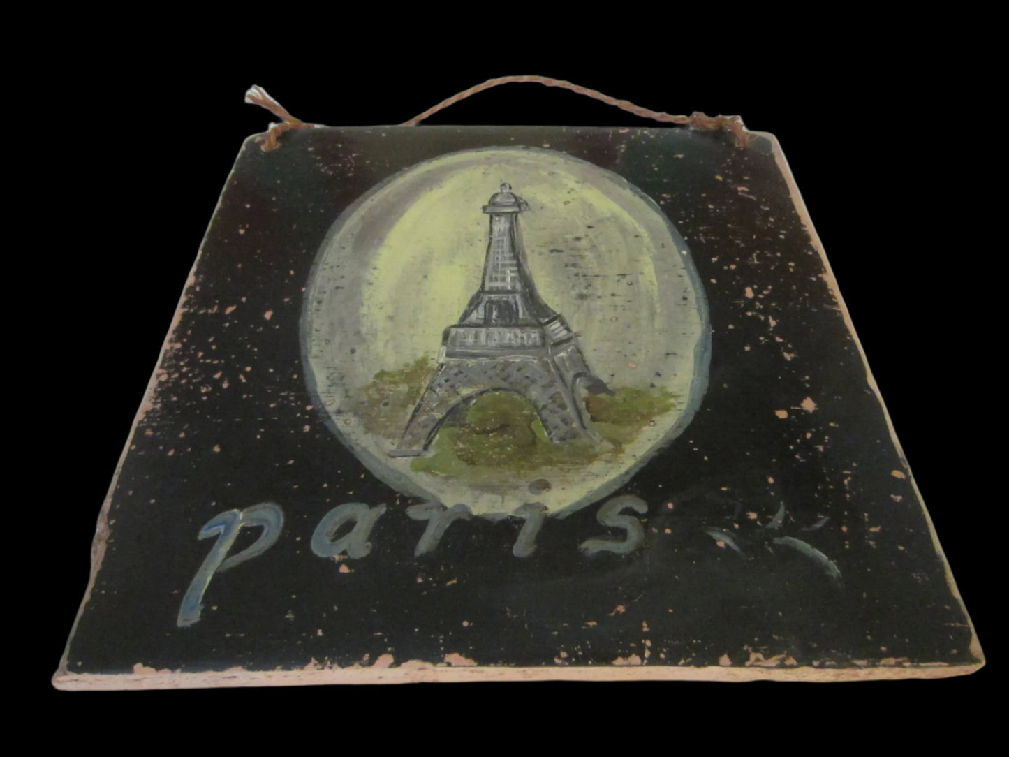 Paris Eiffel Tower Hand Painted Folk Art On Clay - Designer Unique Finds 