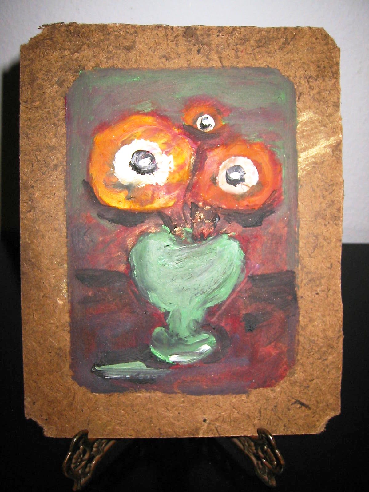 Roky Roka Still Life Flowers In Green Vase On Primitive Cork Board - Designer Unique Finds 
 - 1