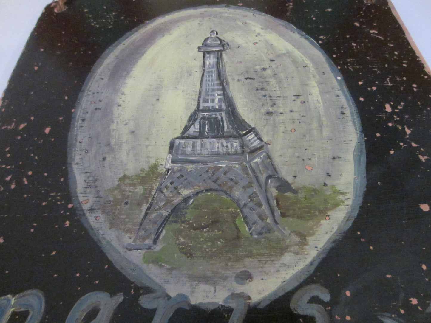 Paris Eiffel Tower Hand Painted Folk Art On Clay - Designer Unique Finds 