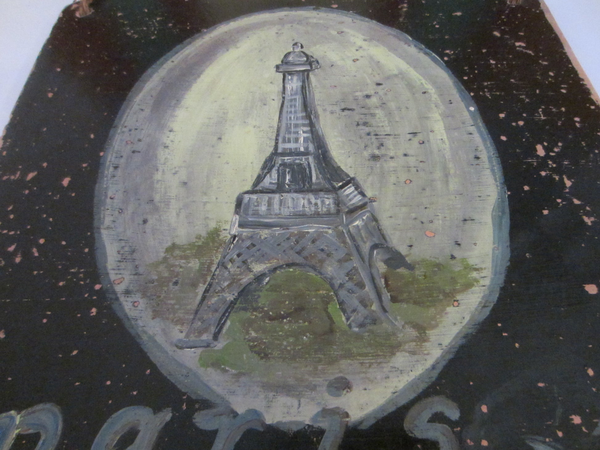 Paris Eiffel Tower Hand Painted Folk Art On Clay - Designer Unique Finds 