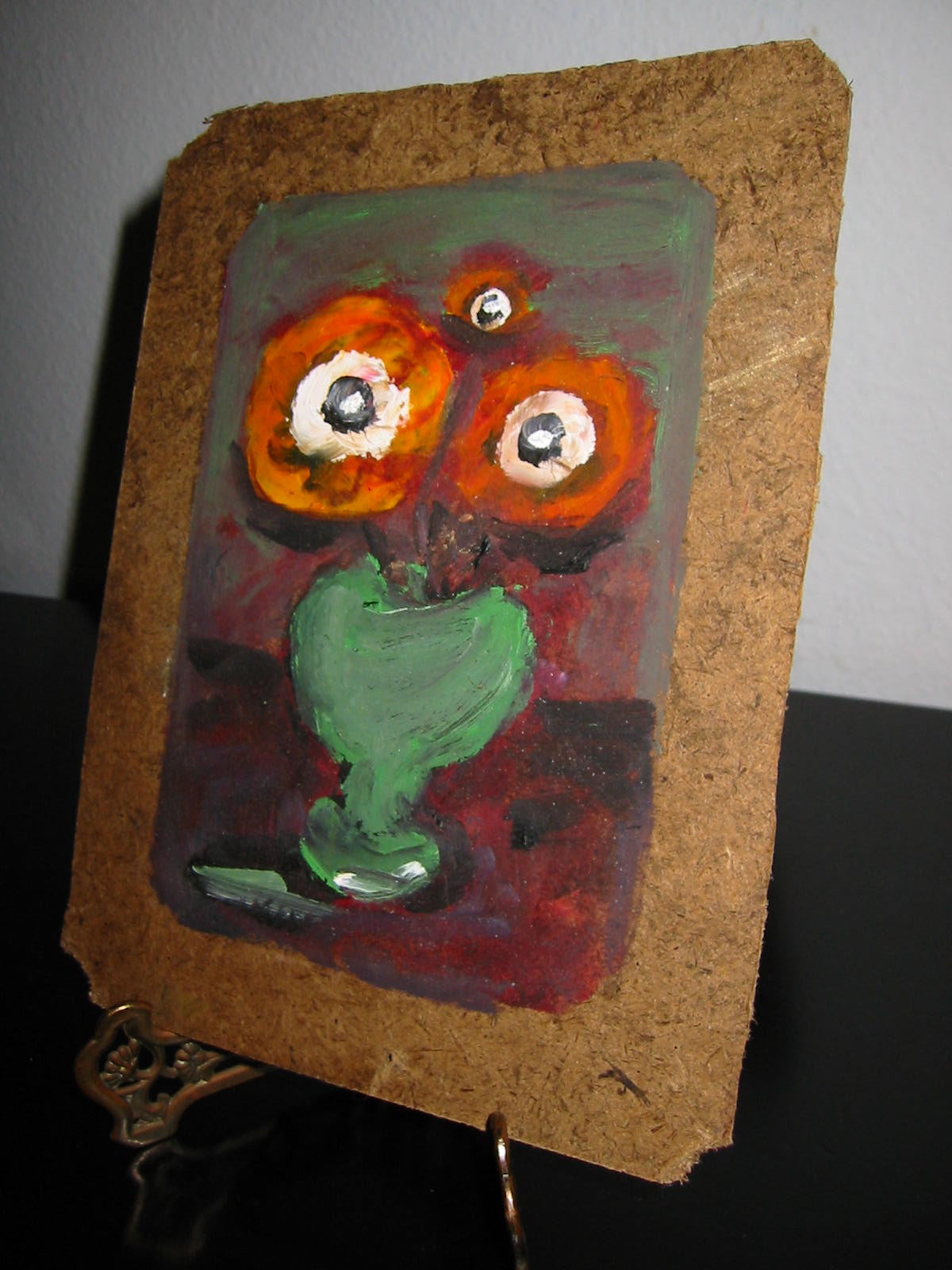 Roky Roka Still Life Flowers In Green Vase On Primitive Cork Board - Designer Unique Finds 
 - 2