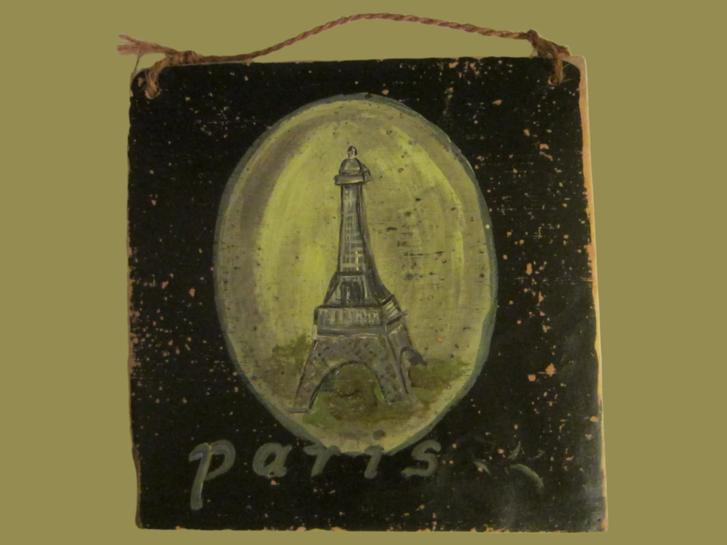 Paris Eiffel Tower Hand Painted Folk Art On Clay - Designer Unique Finds 