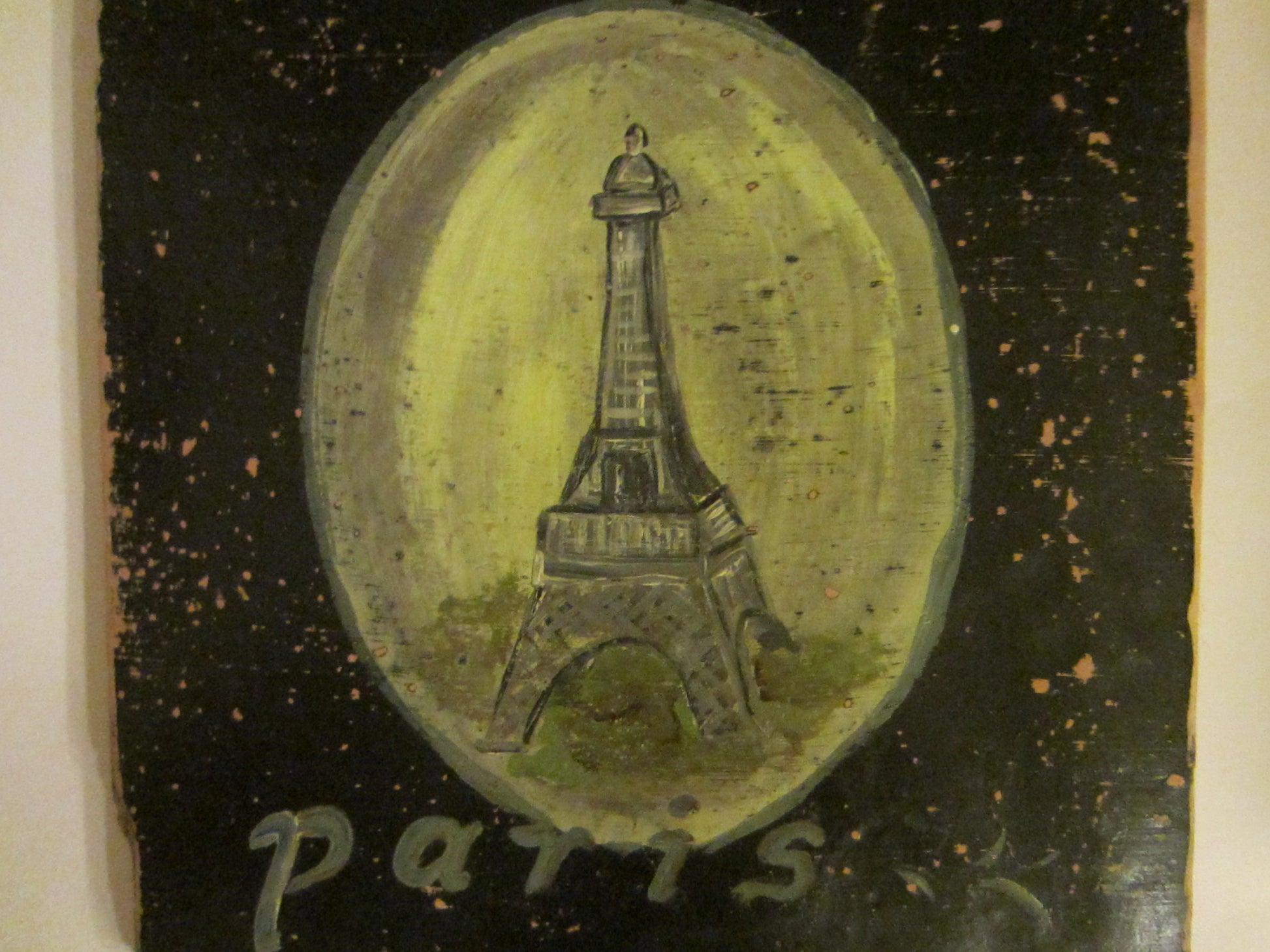 Paris Eiffel Tower Hand Painted Folk Art On Clay - Designer Unique Finds 