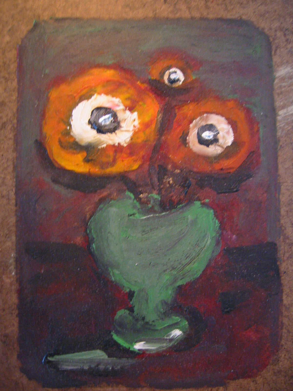 Roky Roka Still Life Flowers In Green Vase On Primitive Cork Board - Designer Unique Finds 
 - 5