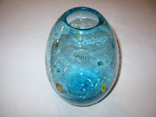 Margies Garden California Designer Modern Hand Blown Blue Glass Vase - Designer Unique Finds 