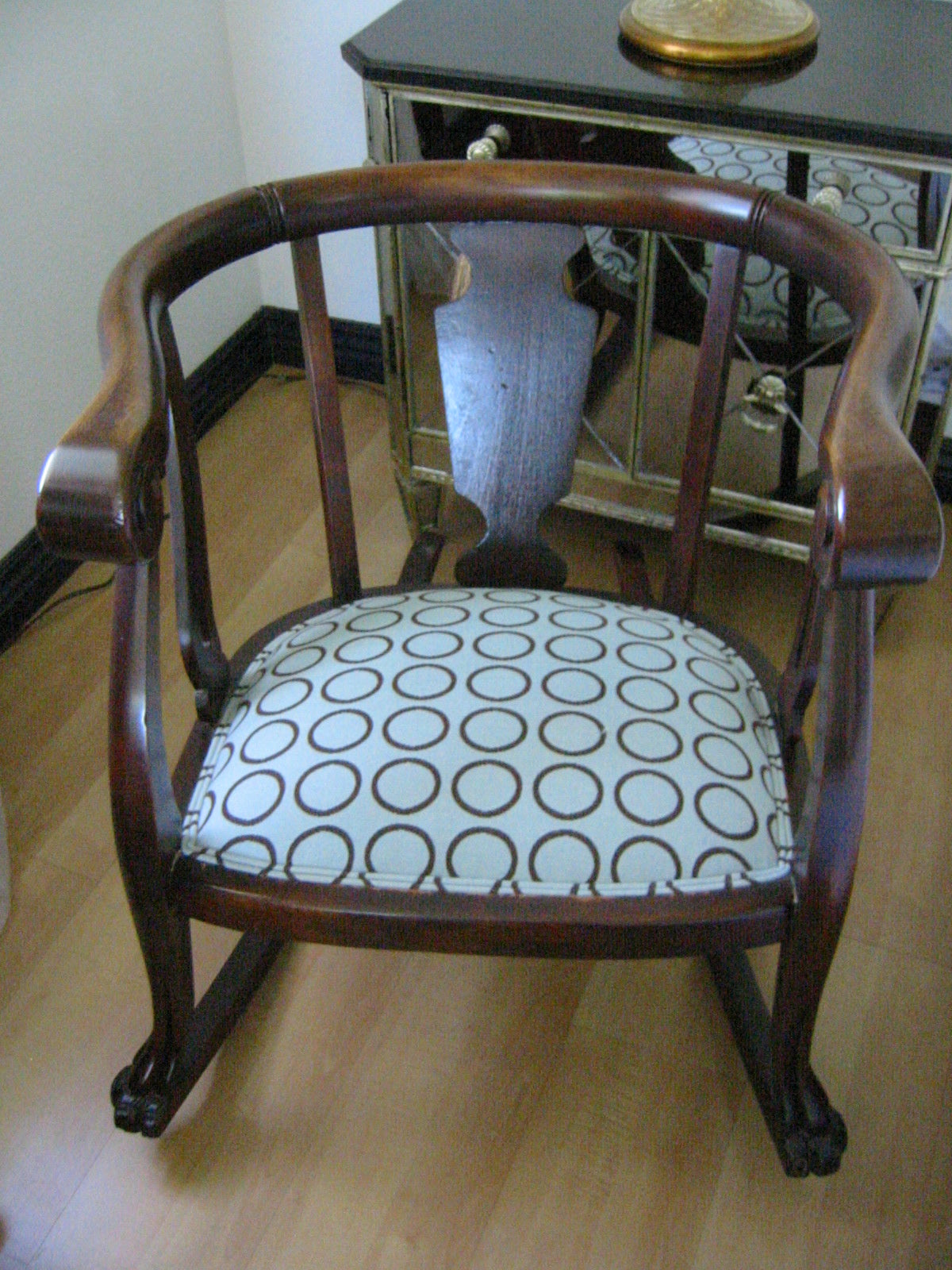 William IV Style Antique Mahogany Upholstered Rocking Chair