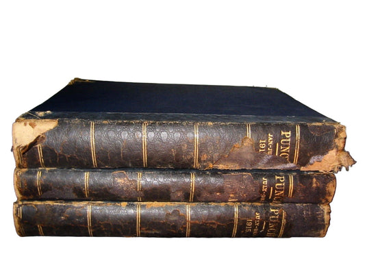 Antique Illustrated Punch In Leather Bounds 3 Volumes English Political Satire Journals - Designer Unique Finds 