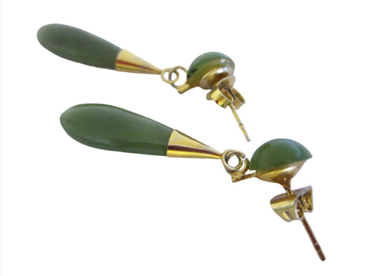 Mid Century Asian Green Jade Earrings Gold Plated - Designer Unique Finds 
 - 4