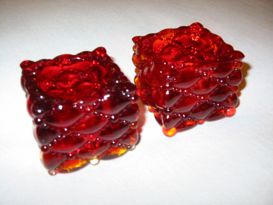 Ruby Glass Diamond Beading Votive Candle Holders Open Salt Pepper - Designer Unique Finds 