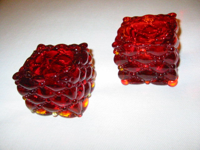 Ruby Glass Diamond Beading Votive Candle Holders Open Salt Pepper - Designer Unique Finds 